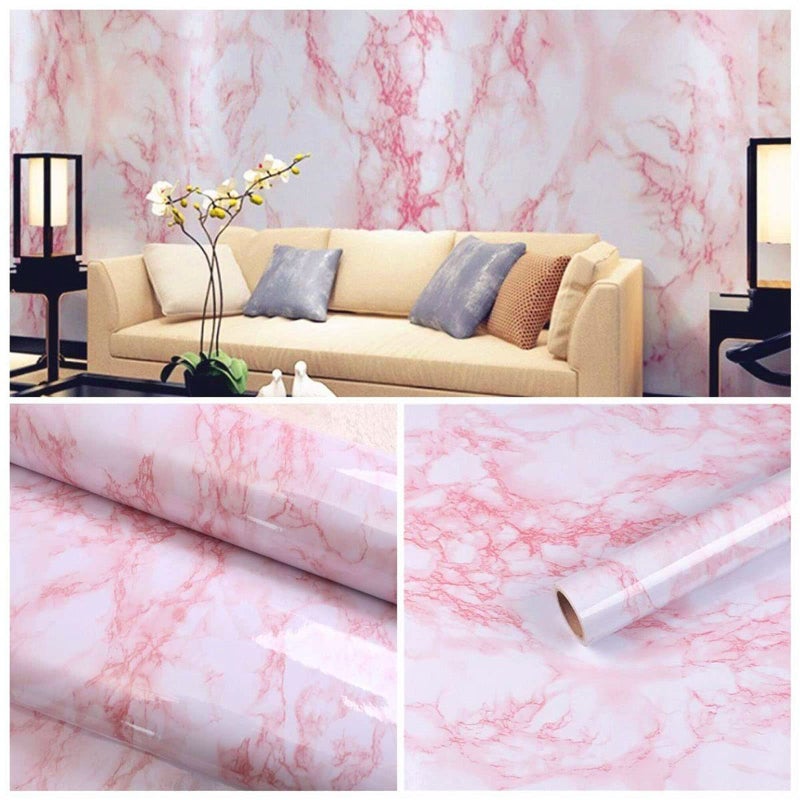practicalWs 15.7 in Ã— 118 in White Pink Marble Stick Paper Peel and Stick Countertops Self-Adhesive Vinyl Watertight Wallpaper Great As Cabinets Drawer Shelf Wall Crafts Wall Paper Decorations - Image 3